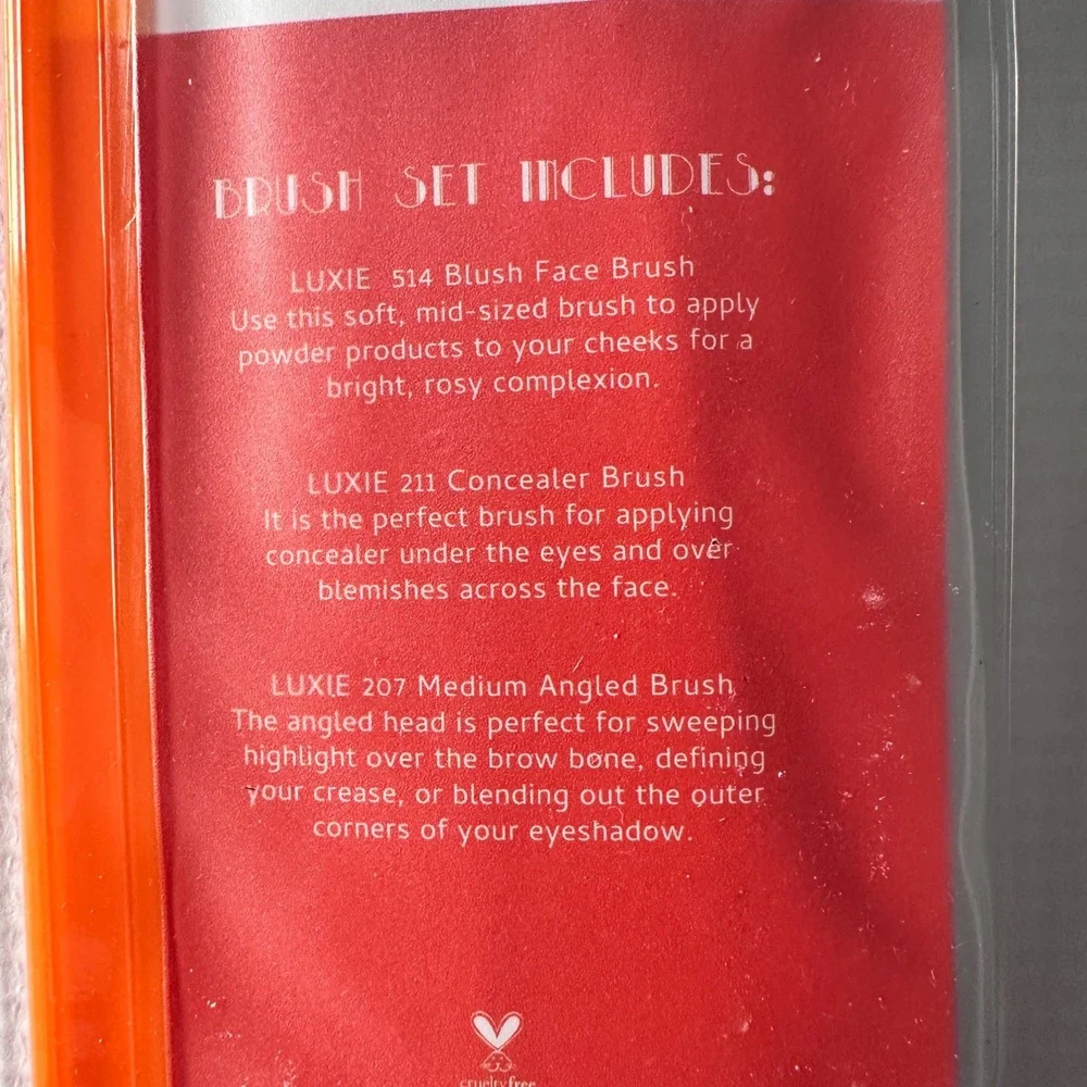 Luxie x PauTips Por La Noche 3pc Makeup Brush Set with Travel Pouch Orange White